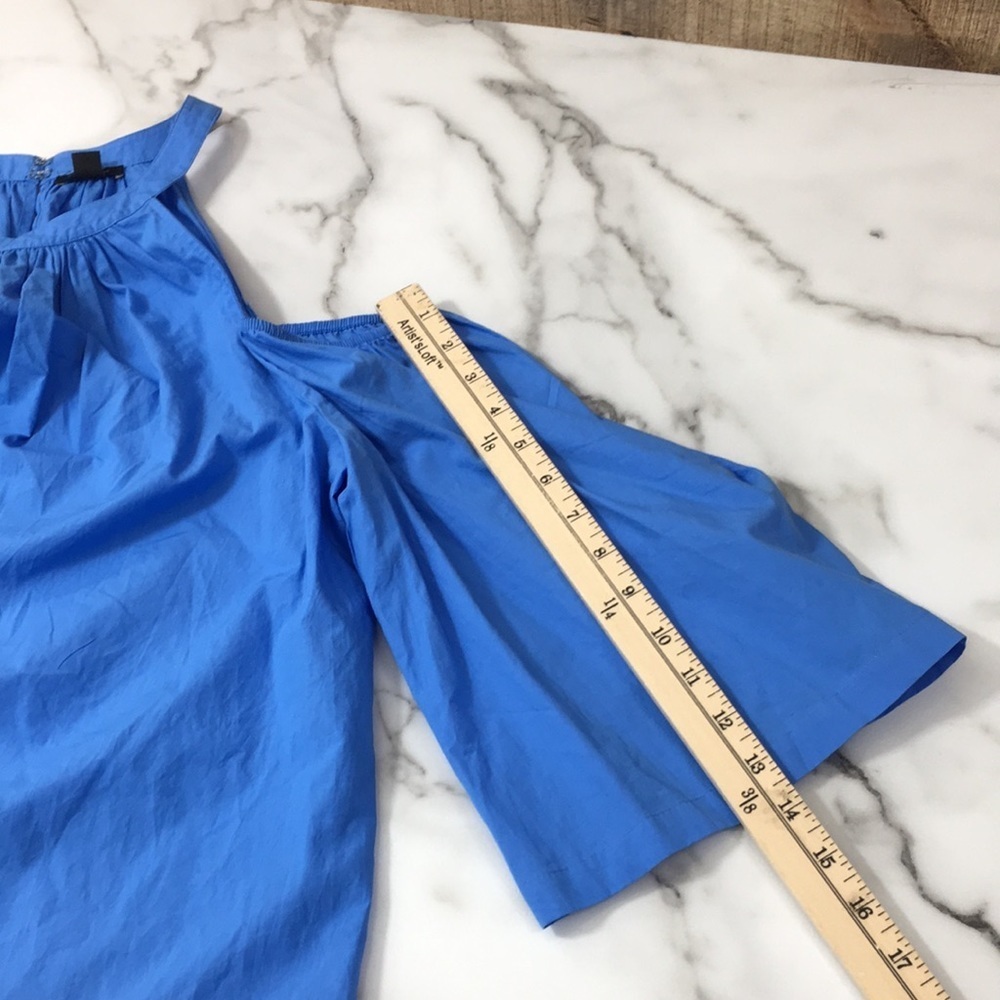 Ann Taylor Blue Poplin Halter Cropped Top Womens Medium Cold Shoulder - Picture 10 of 11
